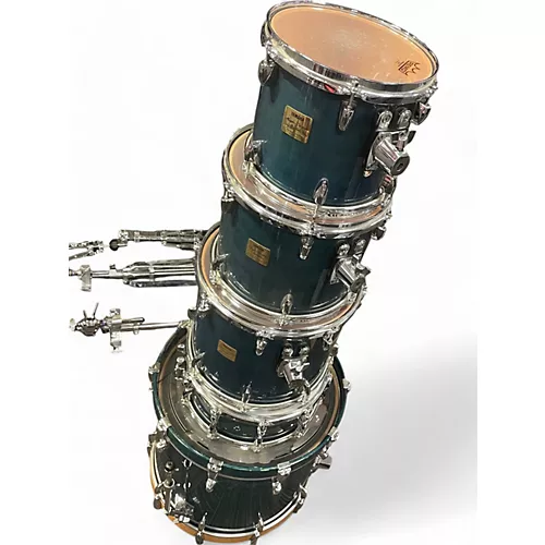 Used Yamaha 5 Piece Maple Custom Absolute Sea Blue Drum Kit Sea Blue