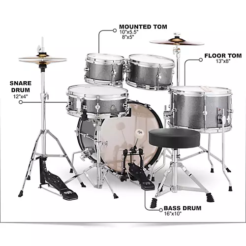 Pearl Roadshow Jr. Drum Set With Hardware and Cymbals Jet Black