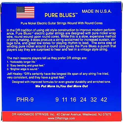 DR Strings PHR9 Pure Blues Nickel Light Electric Guitar Strings