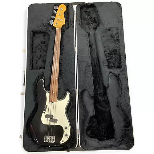 Used Fender American Standard Fretless Precision Bass Black and White Electric Bass Guitar Black and White