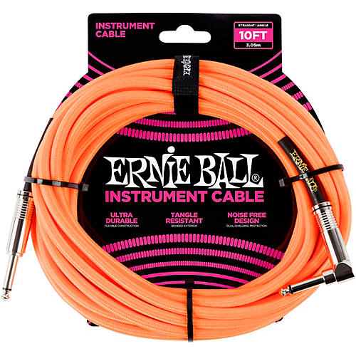 Ernie Ball 10' Straight to Angle Braided Instrument Cable Black/Black