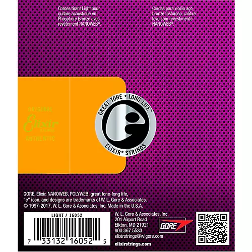 Elixir Phosphor Bronze Acoustic Guitar Strings with NANOWEB Coating, Light (.012-.053) 2-Pack