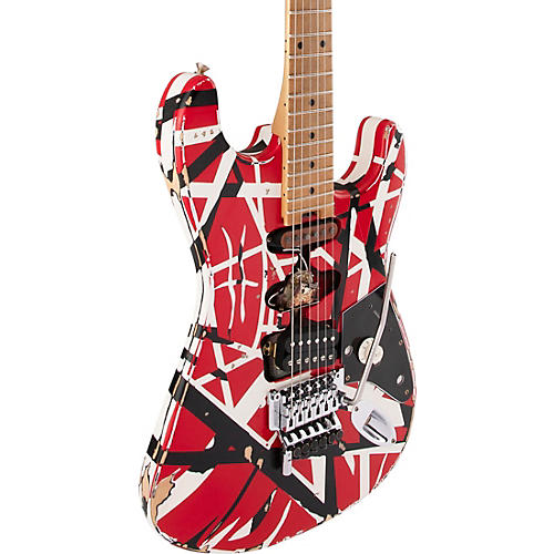 EVH Striped Series Frankie Electric Guitar Red with Black and White Stripes Relic