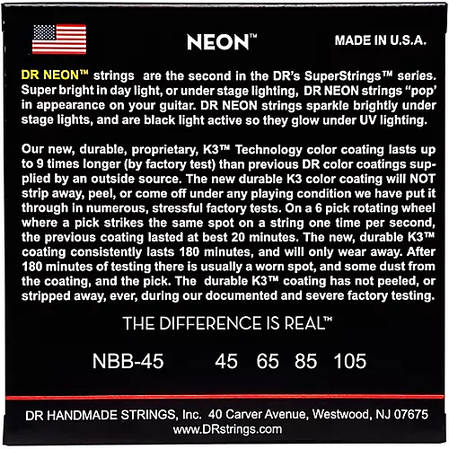 DR Strings Hi-Def NEON Blue Coated Medium 4-String (45-105) Bass Guitar Strings