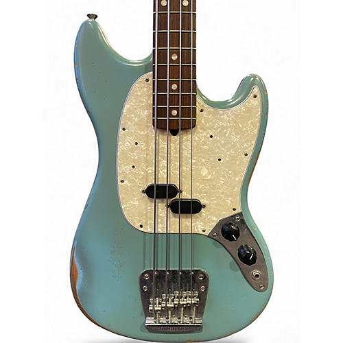 Used Fender Justin Meldal-Johnsen Road Worn Mustang Faded Daphne Blue Electric Bass Guitar Faded Daphne Blue