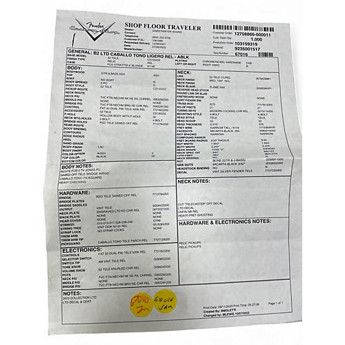 Used 2023 Fender CUSTOM SHOP LTD CABALLO TONO LIGERO RELIC TELECASTER THINLIN BLACK Hollow Body Electric Guitar BLACK