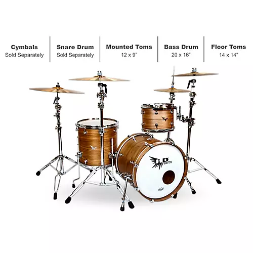 Hendrix Drums Perfect Ply Series Walnut 3-Piece Shell Pack, Fusion Sizes Gloss