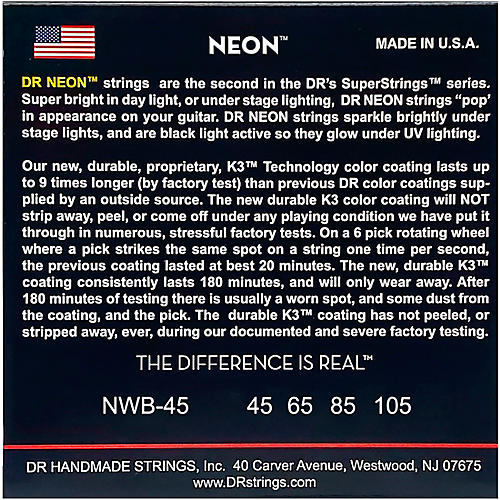 DR Strings Hi-Def NEON White Coated Medium 4-String Bass Strings