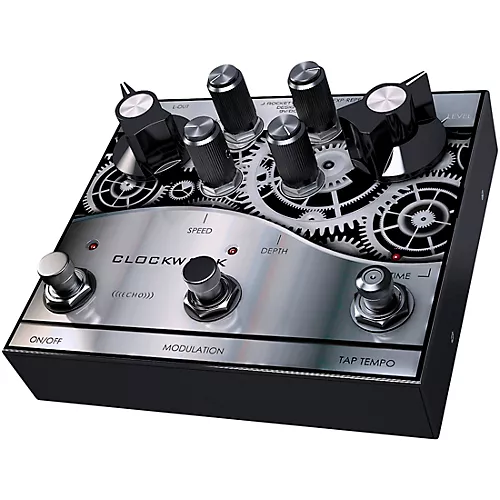 J.Rockett Audio Designs Clockwork Echo Delay Effects Pedal Silver and Black