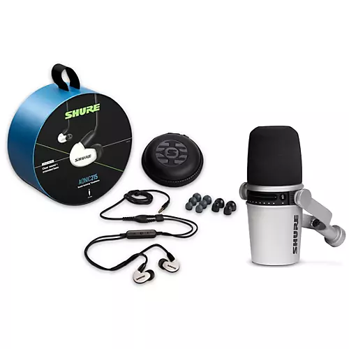 Shure MV7-S USB Microphone and AONIC215 Earphones Content Creator Bundles Black