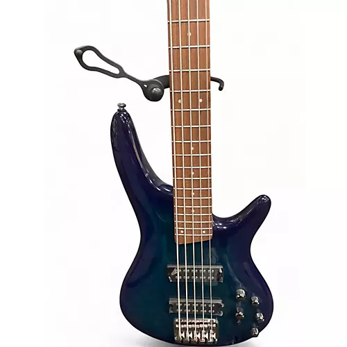 Used Ibanez SR375 5 String Blue Electric Bass Guitar Blue