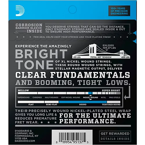D'Addario EXL220S XL Nickel Super Light Short Scale Electric Bass Strings