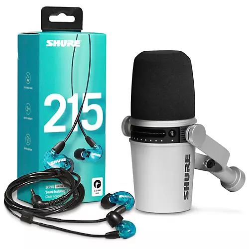 Shure MV7-S USB Microphone and SE215 Earphones Content Creator Bundle Clear