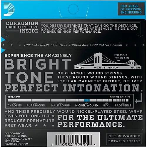 D'Addario EXL110-7 Lite 7-String Electric Guitar Strings