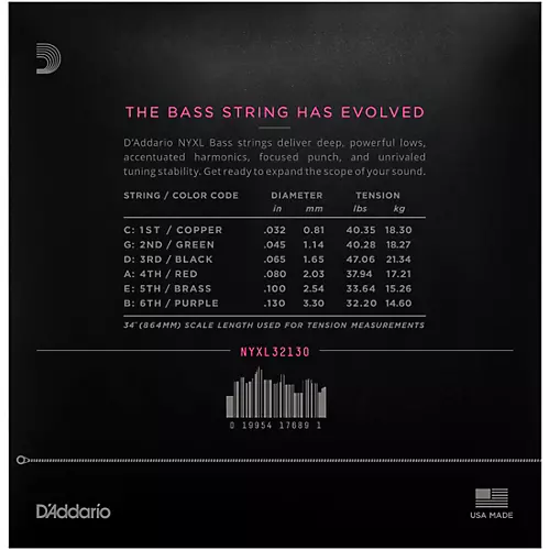 D'Addario NYXL32130 Gauge 6-String Long Scale Electric Bass Strings