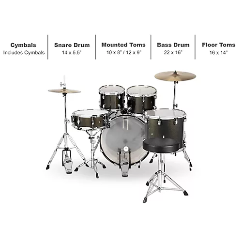 Open-Box Unity II 5-Piece Complete Drum Set With Hardware, Cymbals and Throne Condition 1 - Mint Black Onyx Glitter