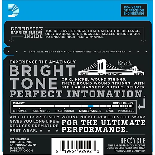 D'Addario EXL110-E Bonus Pack: Light Electric Guitar Strings With Bonus High E String (10-46)