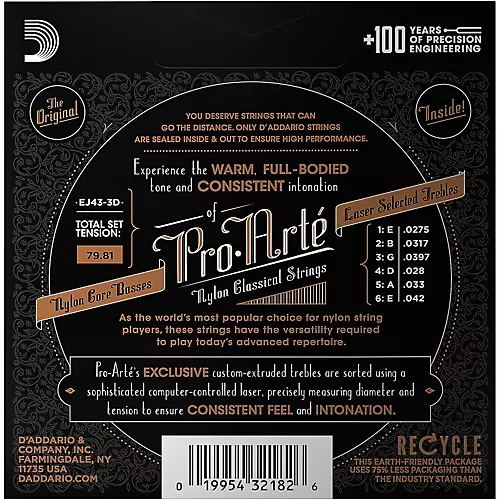 D'Addario EJ43 Pro-Arte Nylon Classical Guitar Strings - Light Tension 3 Sets