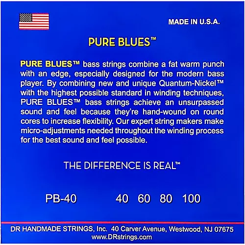 DR Strings PURE BLUES Lite 4-String Bass Strings (40-100)