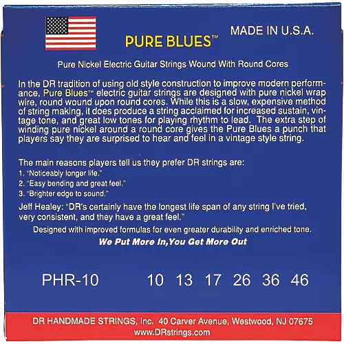 DR Strings PHR10 Pure Blues Nickel Medium Electric Guitar Strings