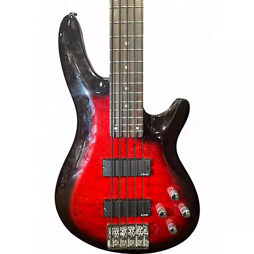 Used Schecter Guitar Research C-5  PLUS RED BURST QUILT Electric Bass Guitar RED BURST QUILT