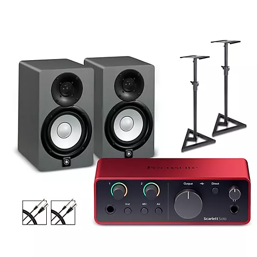Focusrite Scarlett Solo Gen 4 With Yamaha HS Studio Monitor Pair Bundle (Stands & Cables Included) HS5