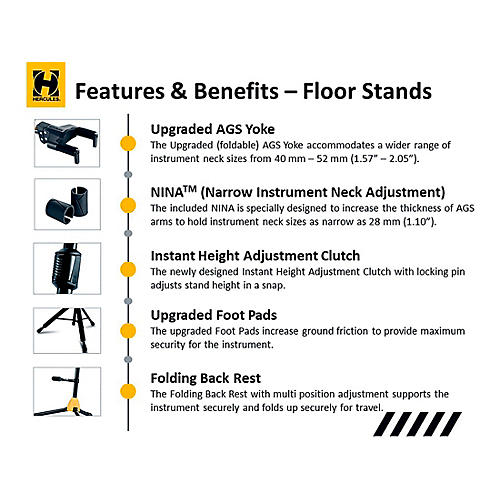 Hercules GS415BPLUS Universal Auto Grip Guitar Stand With Foldable Yoke