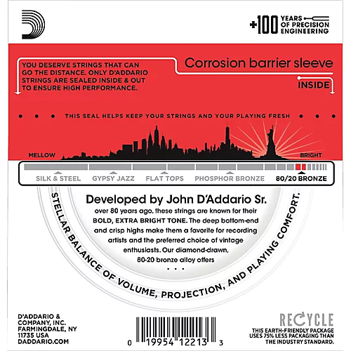 D'Addario EJ12 80/20 Bronze Medium Acoustic Guitar Strings