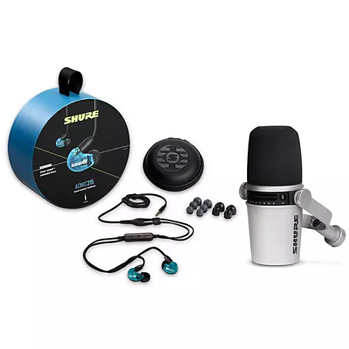 Shure MV7-S USB Microphone and AONIC215 Earphones Content Creator Bundles Black