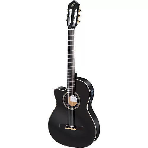 Ortega Family Series Pro RCE145LBK Thinline Acoustic-Electric Left-Handed Nylon Guitar Gloss Black