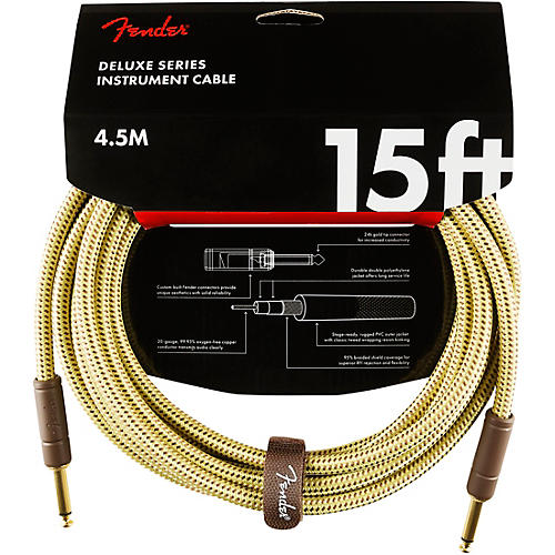 Fender Deluxe Series Straight to Straight Instrument Cable 18.6 ft. Yellow Tweed