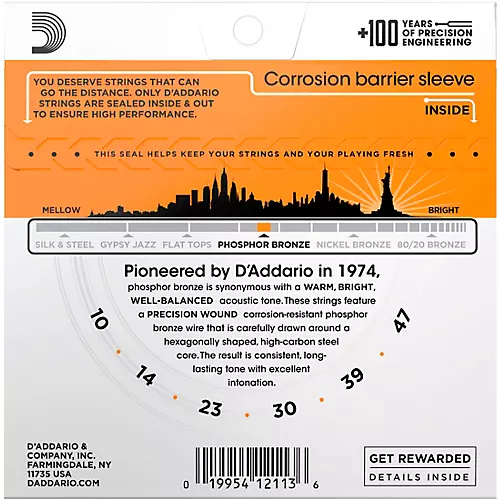 D'Addario EJ15 Phosphor Bronze Extra Light Acoustic Strings Single Pack