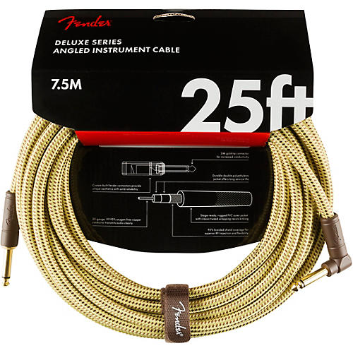 Fender Deluxe Series Straight to Angle Instrument Cable 18.6 ft. Yellow Tweed