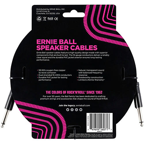 Ernie Ball Ernie Ball Speaker Cable Black Straight/Straight 3 ft. Black