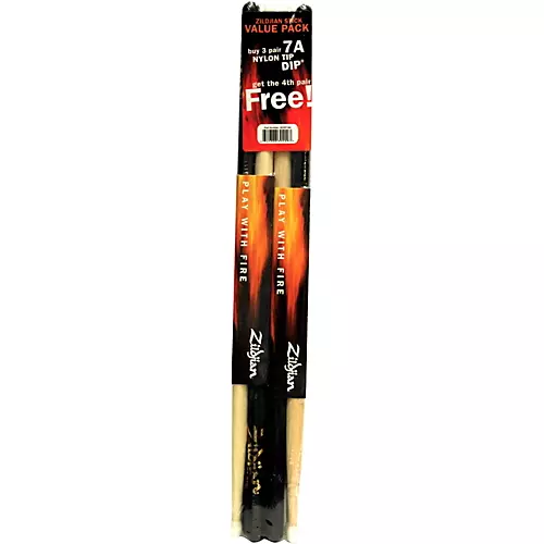 Zildjian DIP Wood Drum Sticks -  Buy 3 Pairs, Get 1 Pair Free, Black 7A Nylon