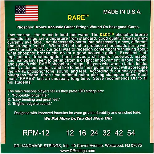DR Strings RPM-12 Light RARE Phosphor Bronze Acoustic Guitar Strings