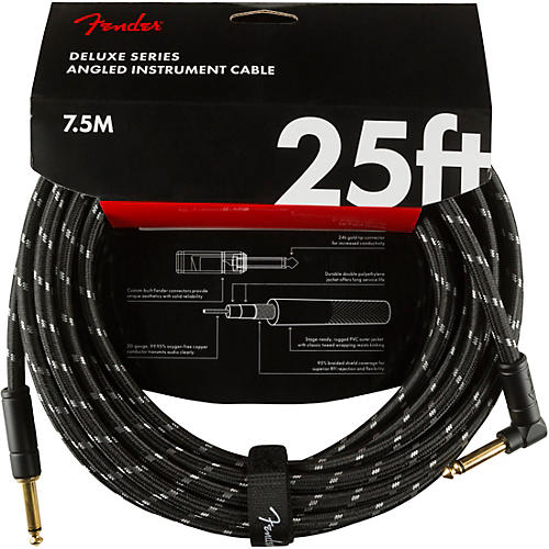 Fender Deluxe Series Straight to Angle Instrument Cable 18.6 ft. Yellow Tweed