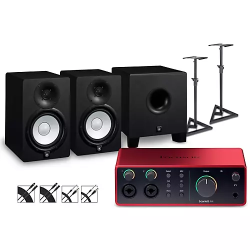 Focusrite Scarlett 4i4 Gen 4 With Yamaha HS Studio Monitor Pair & HS8S Subwoofer Bundle (Stands & Cables Included) HS8