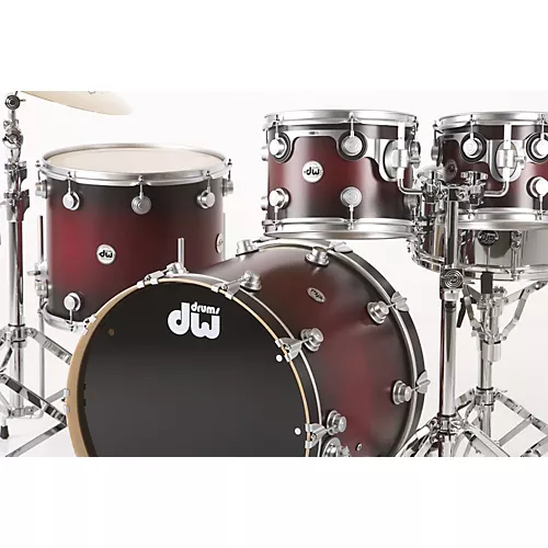 DW Collector's Series Satin Specialty 4-Piece Shell Pack Twisted Cherry to Black Burst Satin Chrome Hardware