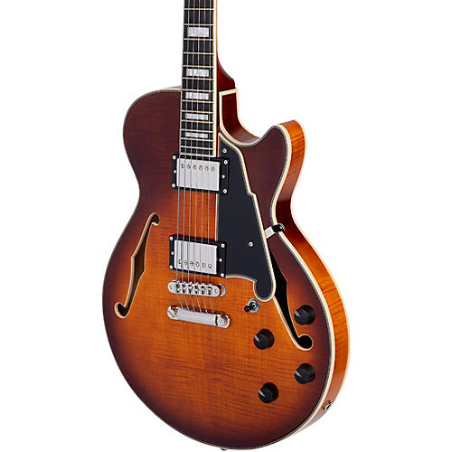 D'Angelico Premier SS Semi-Hollow Electric Guitar With Stopbar Tailpiece Brown Burst