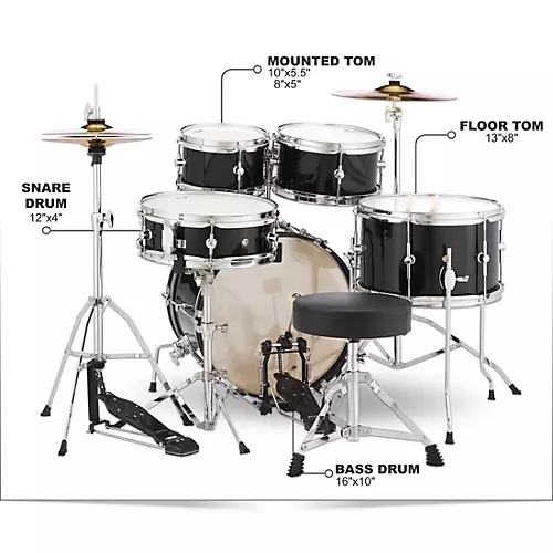 Pearl Roadshow Jr. Drum Set With Hardware and Cymbals Jet Black