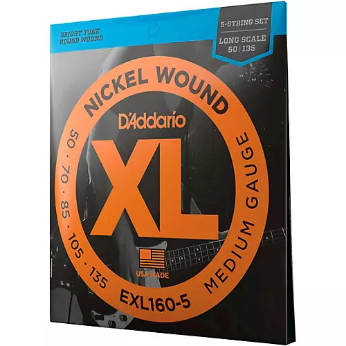 D'Addario EXL160-5 XL 5-String Bass Regular/Long String Set