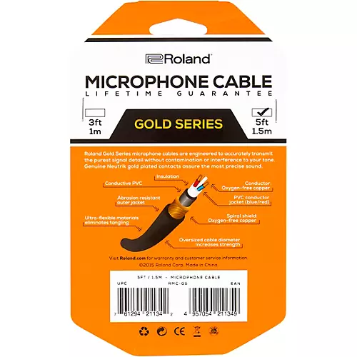 Roland Gold Series XLR Microphone Cable 50 ft. Black