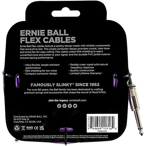 Ernie Ball Flex Straight to Straight Instrument Cable 20 ft. Blue
