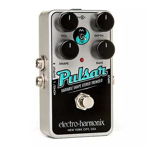 Electro-Harmonix Nano Pulsar Variable Shape Stereo Tremolo Effects Pedal Silver and Black