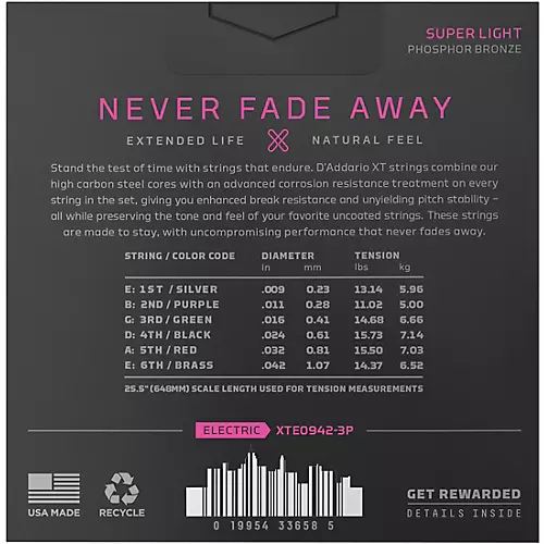 D'Addario Nickel-Plated Steel Electric Guitar XT 09-42, Super Light 3-Pack