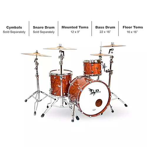 Hendrix Drums Perfect Ply Series Bubinga 3-Piece Shell Pack with 22x16