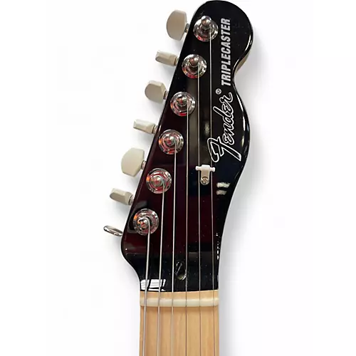 Used Fender ack White Triplecaster Telecaster Black Solid Body Electric Guitar Black
