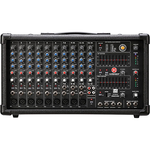 Harbinger LP9800 Powered Mixer Package With Kustom KPX10 Passive Speakers, Stands and Cables