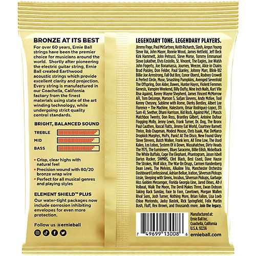 Ernie Ball Earthwood Rock and Blues 80/20 Bronze Acoustic Guitar Strings 3 Pack 10 - 52